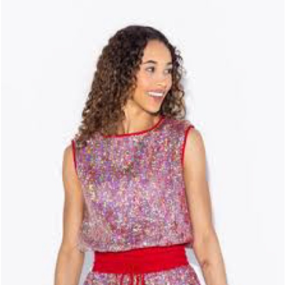 NWT Queen of Sparkles Red Sequin Mesh Cover Up Tank Size Medium